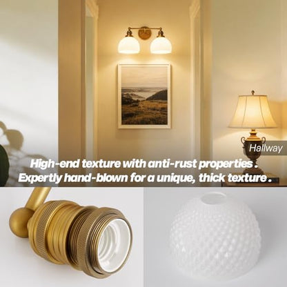 Vintage 2 Light Gold Bathroom Light Fixtures with Milk Glass (2-Brass)