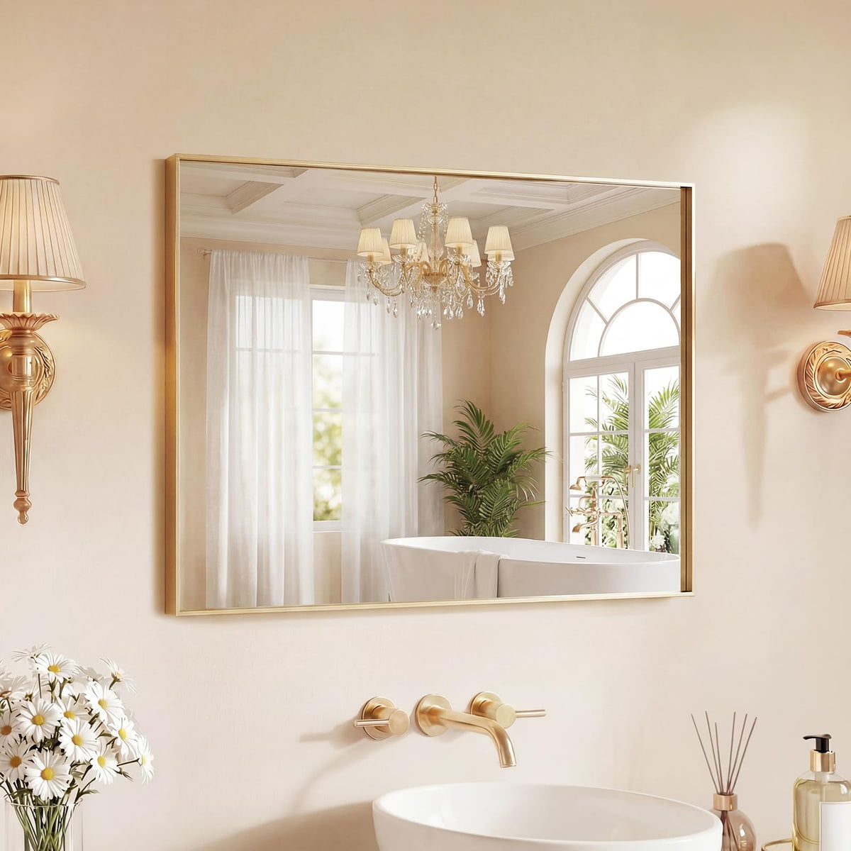 Bathroom Mirrors for Over Sink (Gold-rec Groove / 22"L x 30"W)
