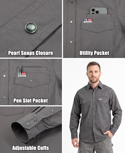 Mens Vented FR Shirts Pearl Snap 6.5oz Soft Canvas Breathable Mesh