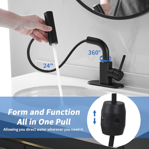 Matte Black Bathroom Faucets with 4 Mode Pull Down Sprayer (Black)