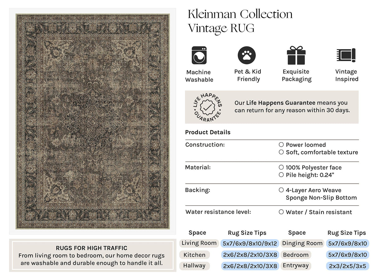 2x12 Washable Runner Rug Brown Vintage Rug for Hallway (Brown/Black / 2' x 12' (Runner))