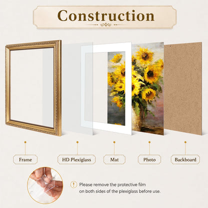 10x14 Vintage Picture Frame for 30 x 40cm Diamond Art Painting with 8.5x11 Mat (Gold / 10x14 inch)