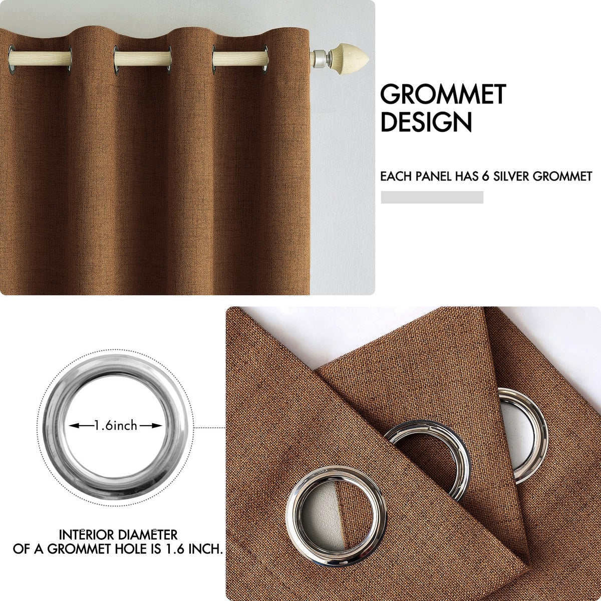 100% Blackout Linen Curtains for Bedroom 42x84 Inches Brown (Brown / 42"W x 84"L (Pack of 2))