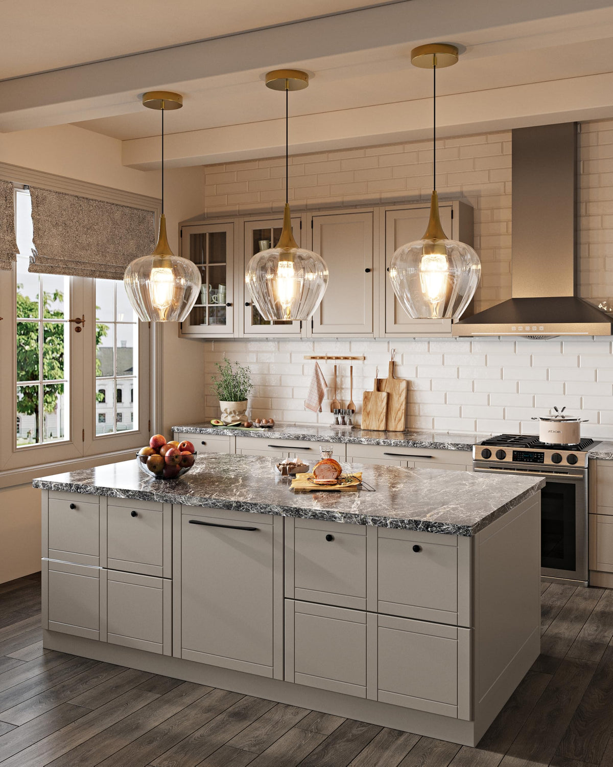 Gold Pendant Lighting for Kitchen Island (Gold & Clear Glass - 3 Pack)
