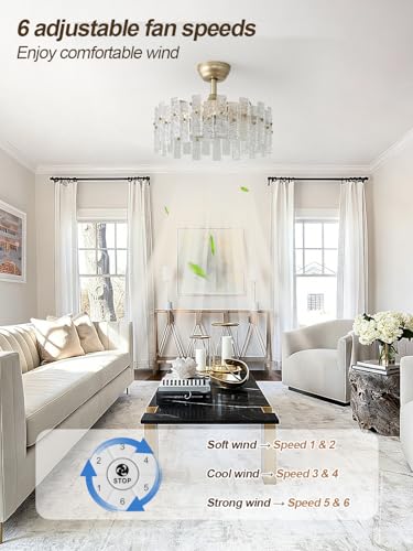 20" Gold Fandelier Ceiling Fan with Light (Clear Water ripple)