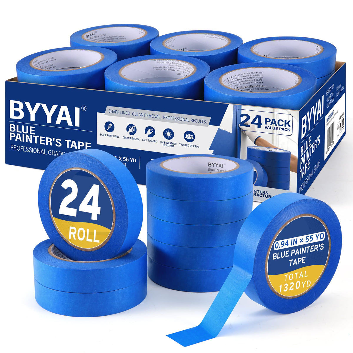 24 Rolls Painters Tape 1 Inch Wide (1 inch wide)
