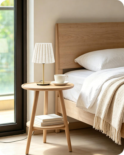 Small Bedside Table Lamp (Gold & Beige - Push Button)