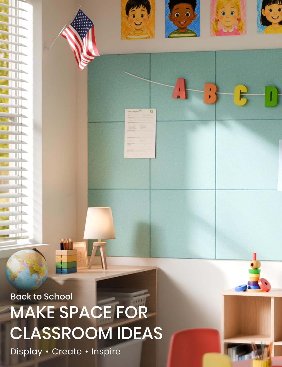 Felt Bulletin Board & Cork Board Alternative 48'' x 36'' (Teal Blue-1 / Solid tile 6-pack)