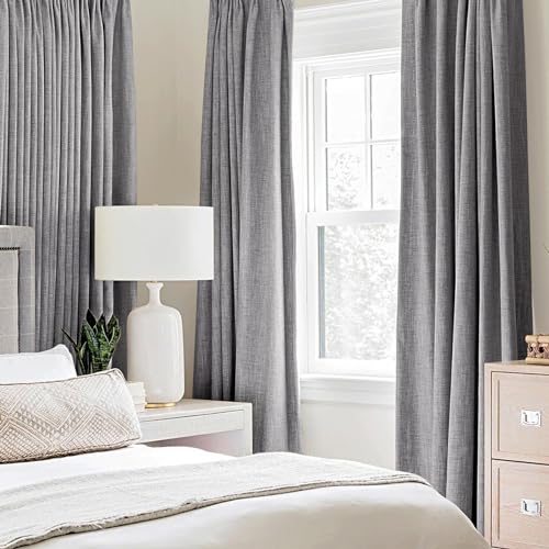 100% Blackout Linen Curtains for Bedroom 42x84 Inches Grey (Grey / 42"W x 84"L (Pack of 2))