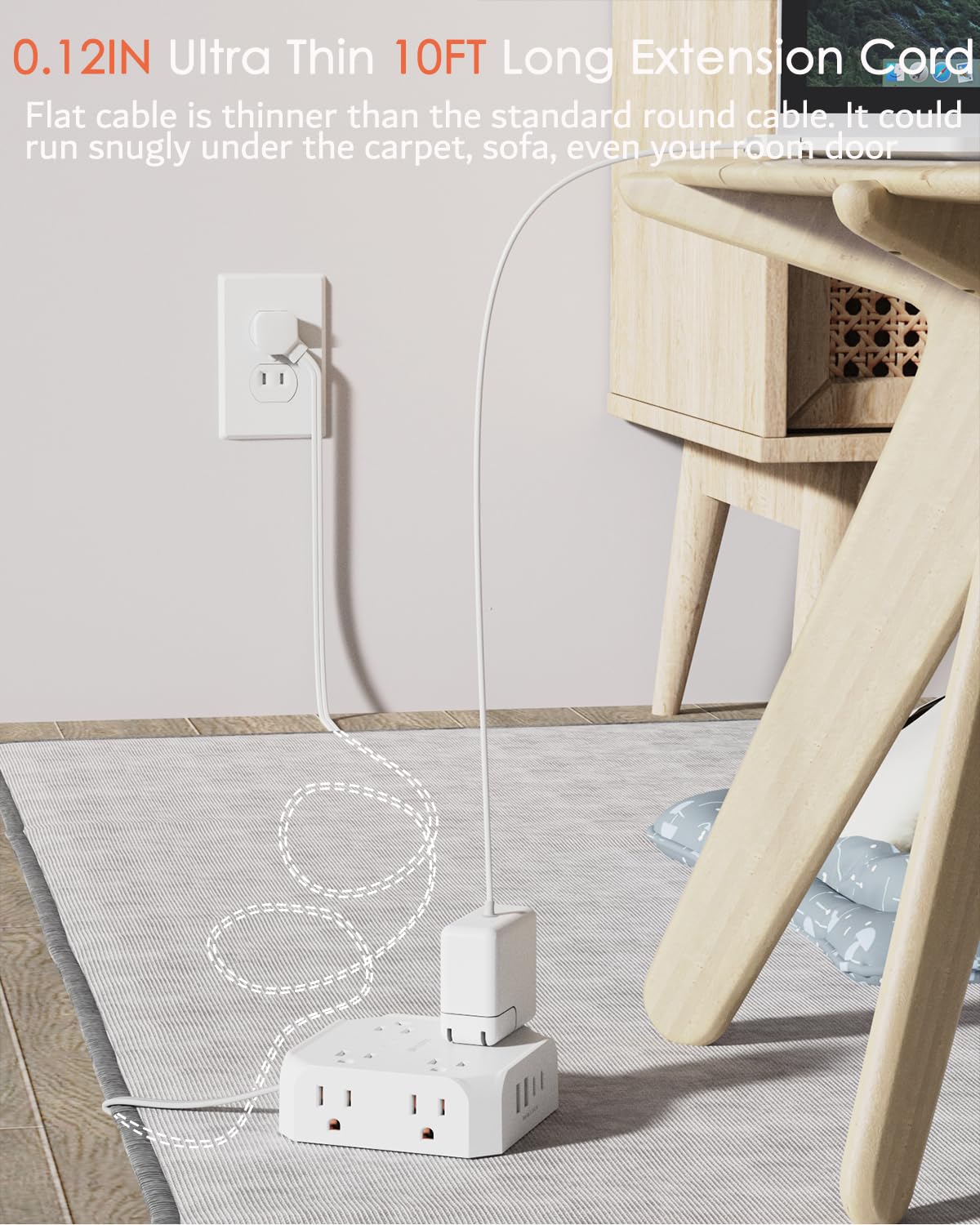 2 Prong Power Strip (10FT White)