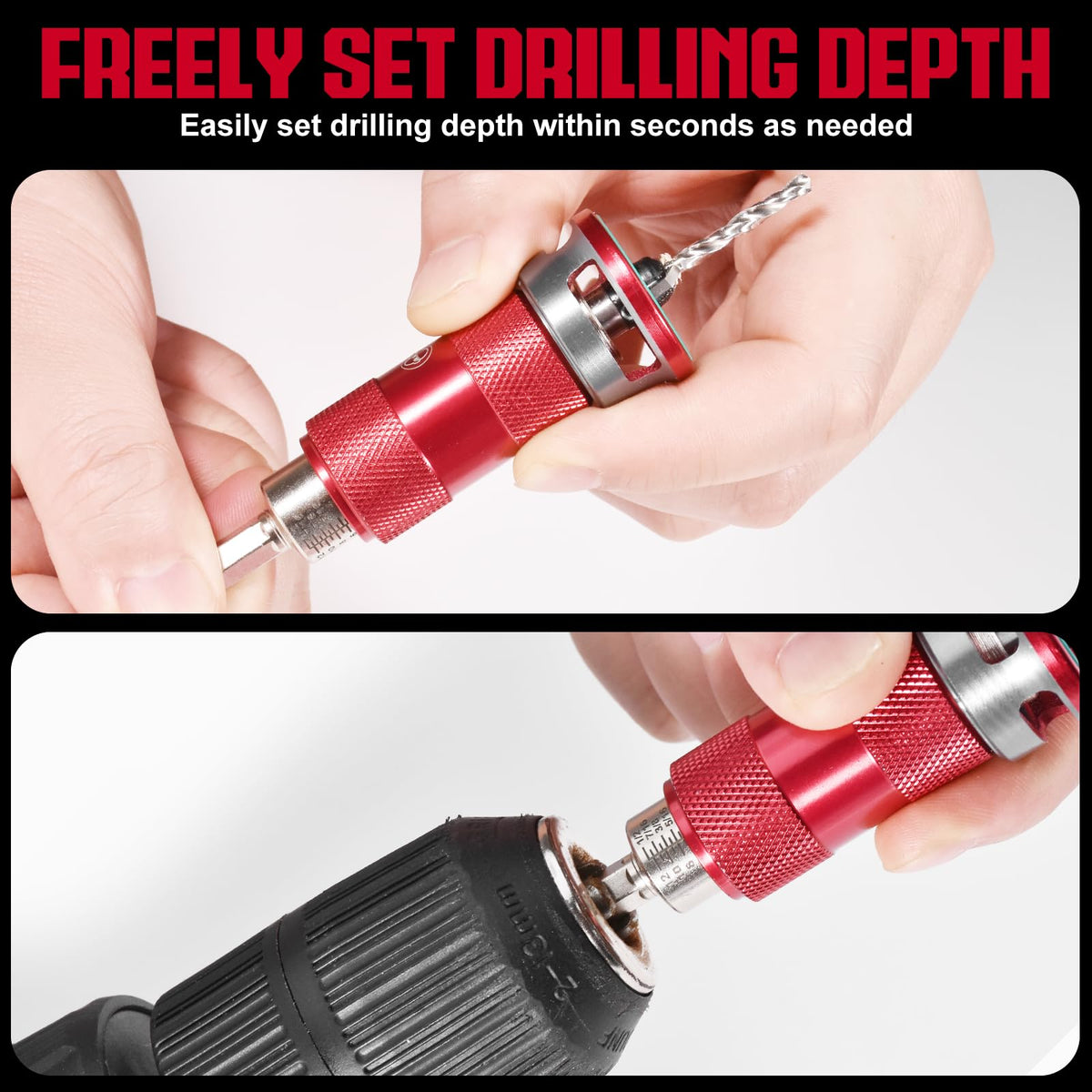 Upgrade 8PCS Countersink Drill Bits Set with Adjustable Depth Stopper (Red / 8 Pcs)