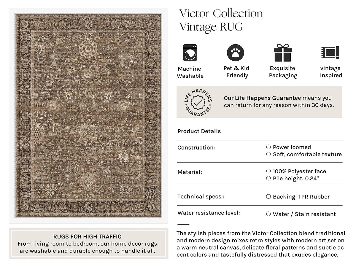 Entryway Area Rugs 2x4 Brown Vintage Rug (Retro | Brown / 2' x 4' (Rectangular))