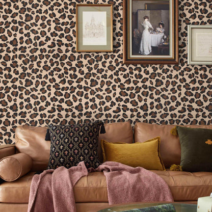 Cheetah Print Decor Peel and Stick Wallpaper (Black/Brown / 17.3" x 393.7")