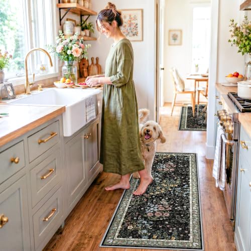 Washable Kitchen Runner Rug 2x5 (Black / 2x5)