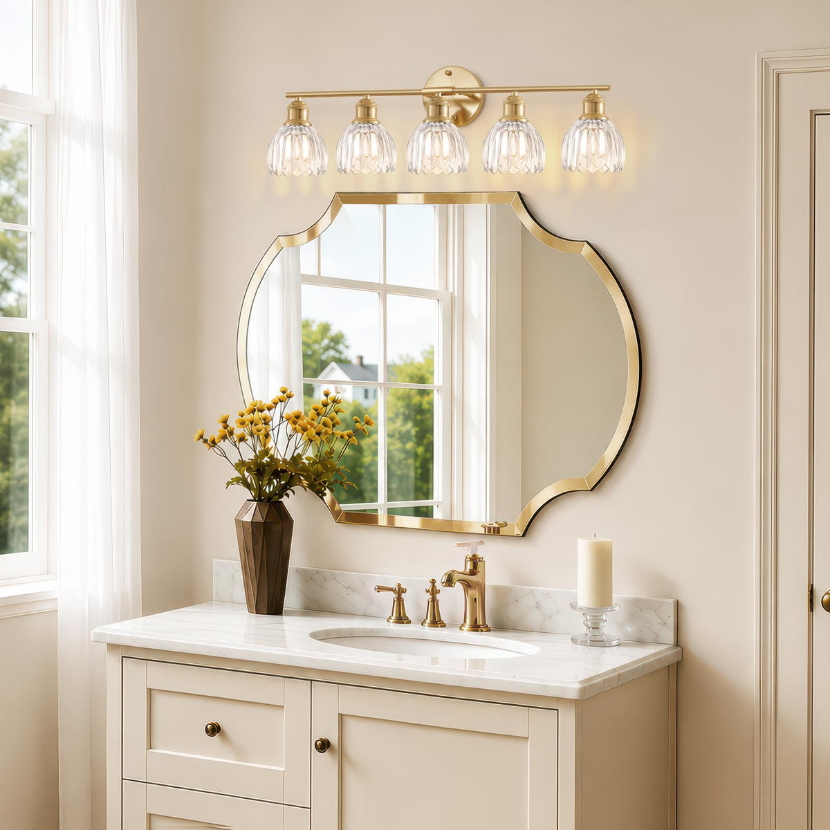 Bathroom Light Fixtures (30" Gold Base-Clear / 5-light)