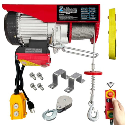 3-in-1 Electric Portable Hoist Winch,1500W Portable Power Winch Crane with Wire and Wireless Remote Control, 328FT Wireless Remote Control Range,for Garage, Factory, Warehouse, Balcony