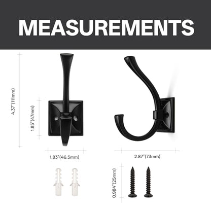 Hardware 5 Pack Square Coat Hooks Wall Mounted Towel Hooks Shower Hooks for Bathroom Wall Hanging Heavy Duty Double Hook Black