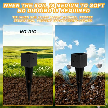 4x4 Fence Post Anchor Ground Spike（Inner Size 3.6"x3.6" Black Powder Coated