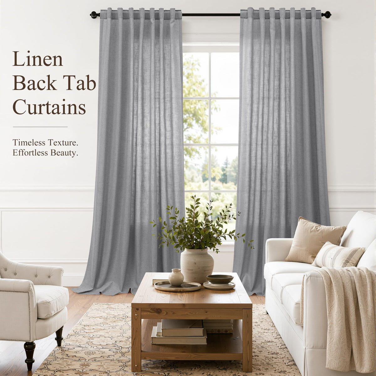 Grey Linen Curtains 108 Inches Long Drape for Living Room 2 Panels (Grey / 52"W x 108"L (Pack of 2))