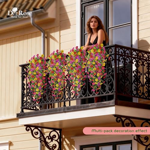UV Resistant Artificial Hanging Flowers for Outdoors (Colorful)