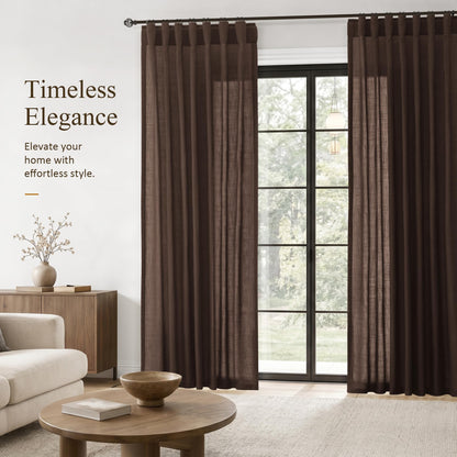 Coffee Linen Curtains 90 Inches Long 2 Panels for Living Room (Coffee / 50"W x 90"L (Pack of 2))