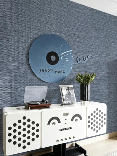 Blue Grasscloth Peel and Stick Wallpaper Textured 17.3in x 393.7in (Blue / 17.3inch × 393.7inch)