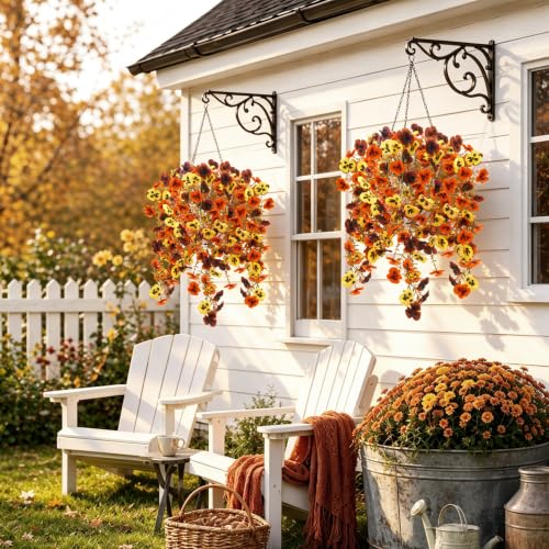 2Pcs Fall Pansies Flowers Artificial with 2'' Large Flower Heads (Yellow/Orange/Burgundy Pansy Flowers)