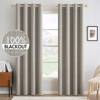 100% Blackout Linen Curtains for Bedroom 52x84 Inches Greige (Greige / 52"W x 84"L (Pack of 2))