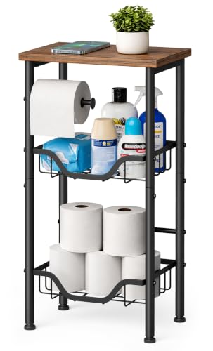 3 Tier Freestanding Toilet Paper Holder with Storage Shelf