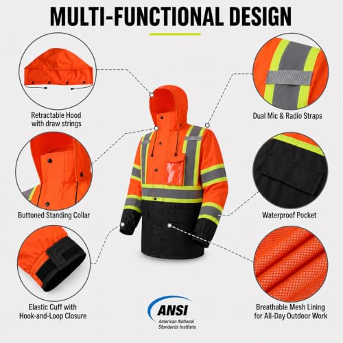 Rain Jacket Men Hi Vis Rain Coats Reflective Raincoat High Visibility Work Suits for Men Women Waterproof