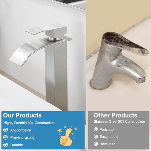 Tall Bathroom Faucet Vessel Sink Faucet with Drain (With Drain / Brushed Nickel)
