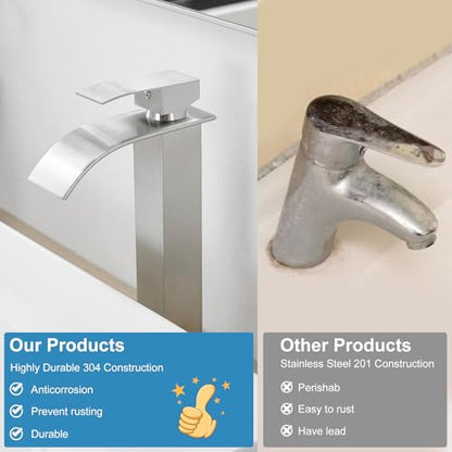 Tall Bathroom Faucet Vessel Sink Faucet with Drain (With Drain / Brushed Nickel)