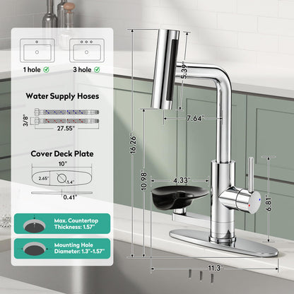 Waterfall Kitchen Faucet with Pull Down Sprayer & Cup Washer Chrome (Chrome)