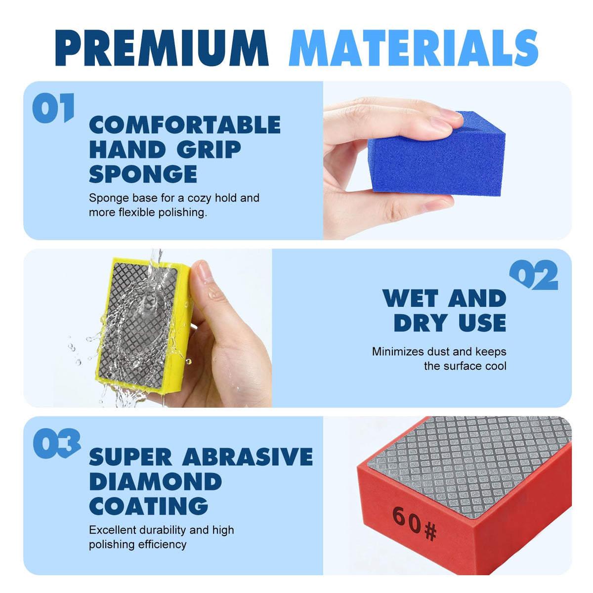 Diamond Hand Polishing Pads (7PCS-60#,100#,200#,400#,800#,1500#,3000#)