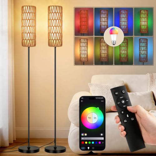 Boho Floor Lamp for Living Room with Smart RGB Bulb