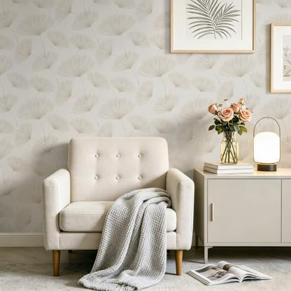 Neutral Botanical Peel and Stick Wallpaper Modern Farmhouse Contact Paper (Neutral/Beige / 17.3" x 78.7")