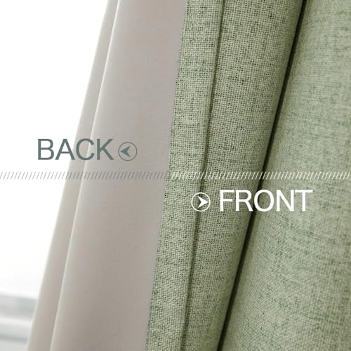 100% Blackout Linen Curtains for Bedroom 52x63 Inches Sage Green (Sage Green / 52"W x 63"L (Pack of 2))