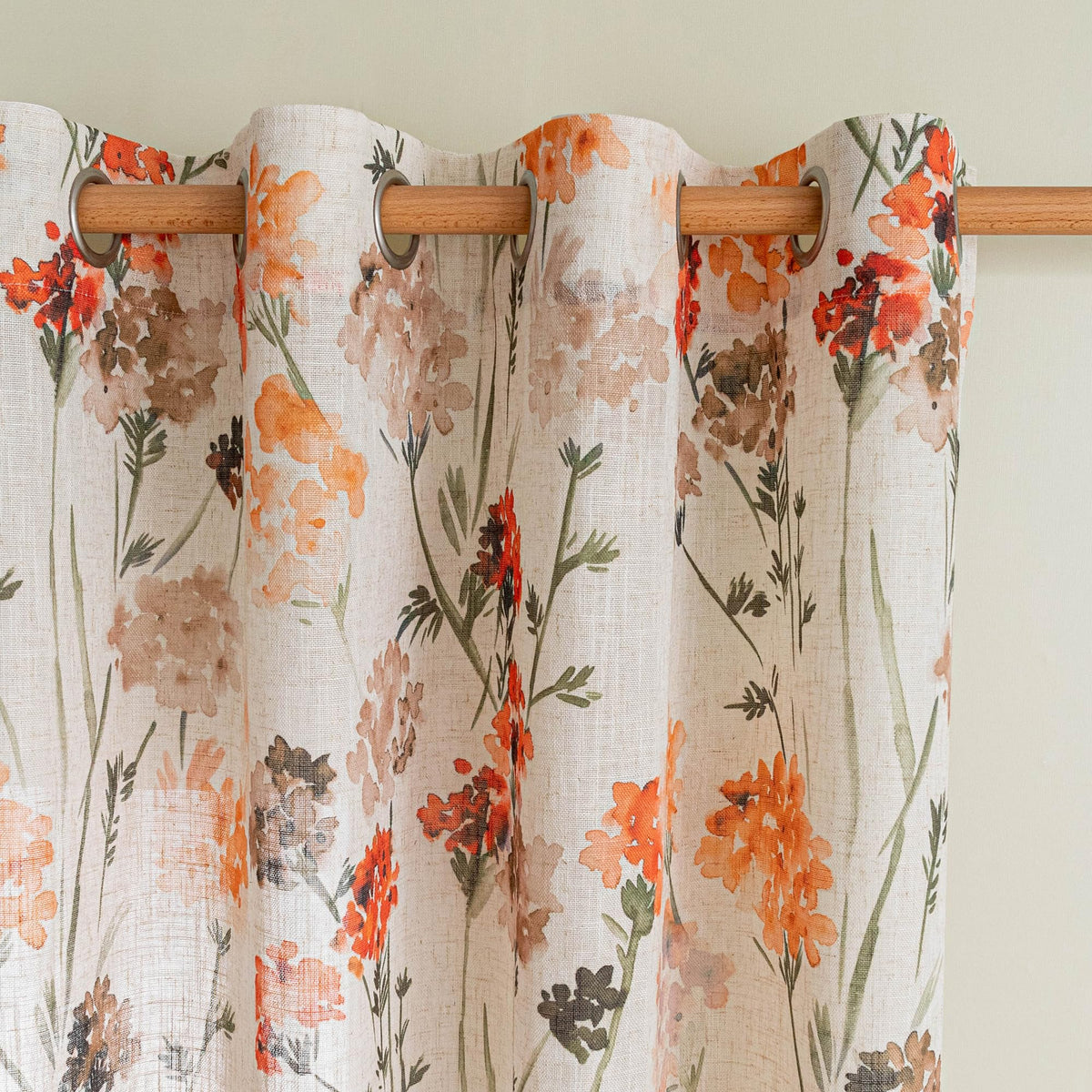 Orange Semi Sheer Floral Curtains Linen Printed Drapes (Orange / 52"W x 63"L (Pack of 2))