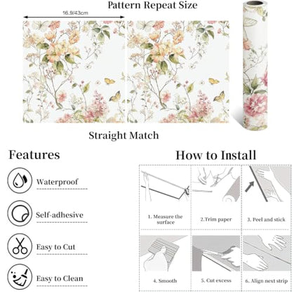 Floral Peel and Stick Wallpaper Peony Contact Paper Vintage Floral Wallpaper