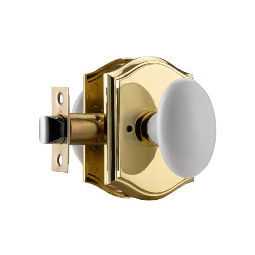 White Door Knobs with Gold Camelot Trim