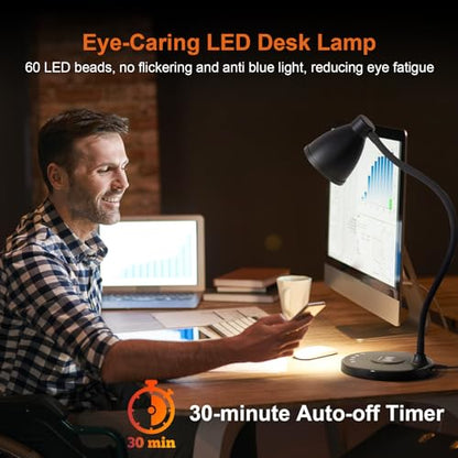 Desk Lamp for Home Office with USB C+A Charging Ports Timer Black (Black / Standard)