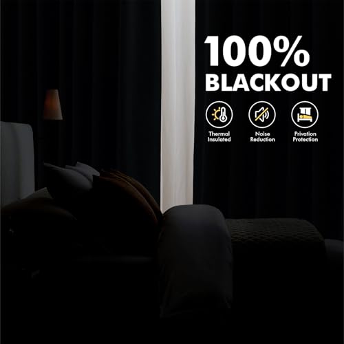 100% Blackout Linen Curtains 2 Panels Set for Bedroom Solid Luxury Decor Thermal Insulation Room Darkening Back Tab Rod Pocket Drapes for Living Room Nursery