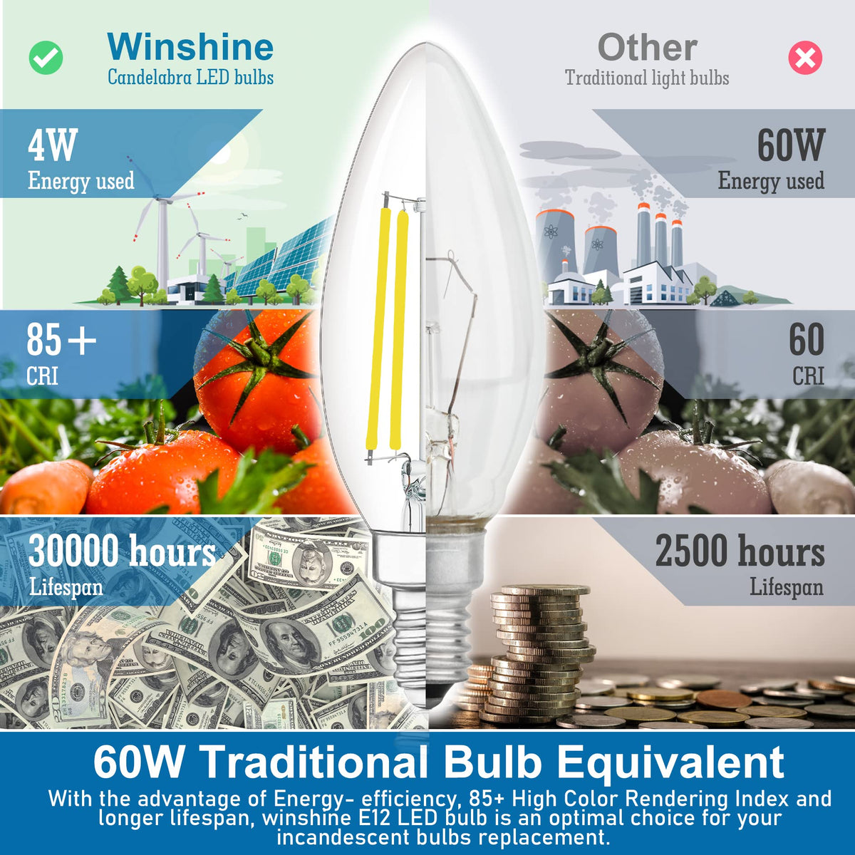 10 Pack E12 Chandelier LED Light Bulbs 60W Equivalent 5000K Daylight (10 Count (Pack of 1))