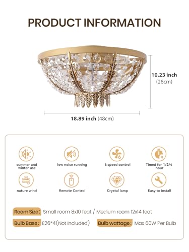 20" Gold Crystal Fandelier Ceiling Fan with Light (Crystal Fandelier)