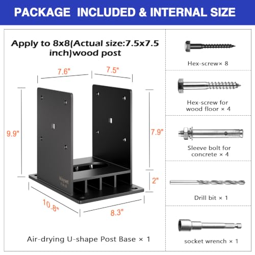 Post Base 8x8 with Air Flow Channel Fence Post Base Heavy Duty Stainless Steel Powder (8x8)