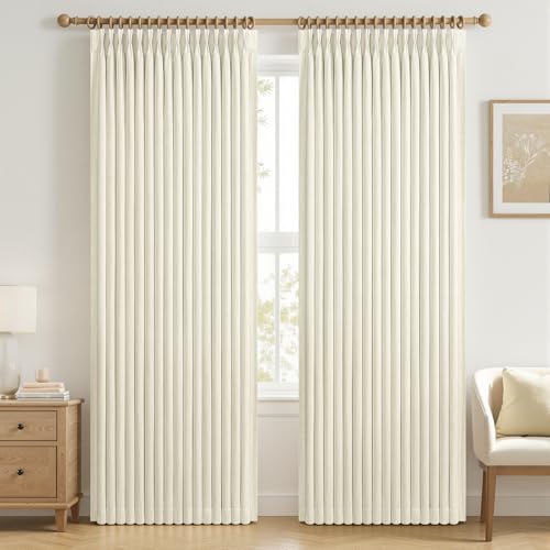 Cream Linen Textured Curtains 84 Inch Long Pinch Pleated Blackout 2 Panels for Living (Cream / 50"W x 84"L (Pack of 2))