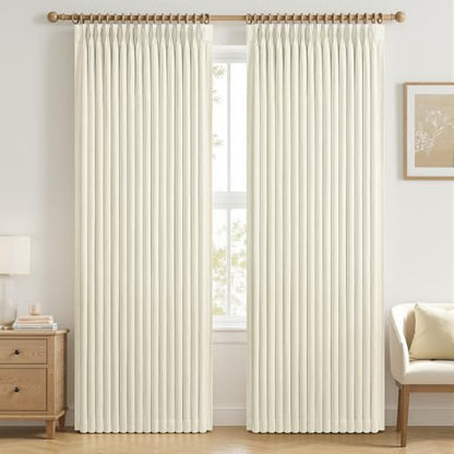 Cream Linen Textured Curtains 84 Inch Long Pinch Pleated Blackout 2 Panels for Living (Cream / 50"W x 84"L (Pack of 2))