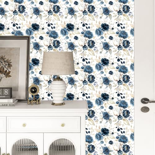 Vintage Dark Black Floral Peel and Stick Wallpaper Botanical Flower Waterproof Removable Self Adhesive Vinyl Contact Wall Paper for Bedroom Bathroom 17.5" X 196"