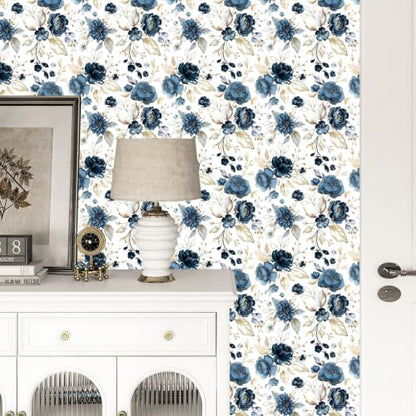 Vintage Dark Black Floral Peel and Stick Wallpaper Botanical Flower Waterproof Removable Self Adhesive Vinyl Contact Wall Paper for Bedroom Bathroom 17.5" X 196"