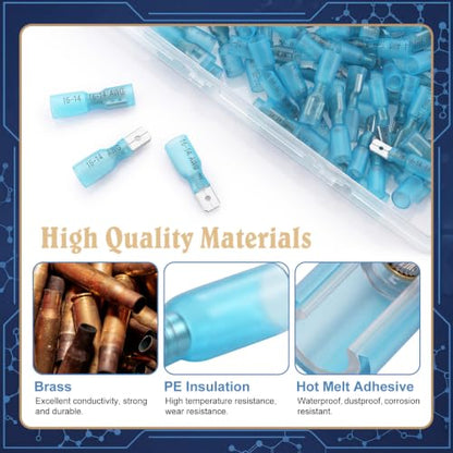 200 Pcs Heat Shrink Spade Connectors Kits AWG Female and Male Spade Terminals Electrical Quick Disconnect Wire Connectors for Watercraft